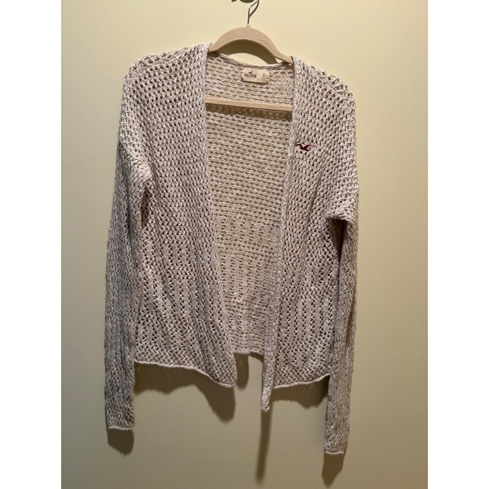 Hollister Womens Open Knit Cardigan Sweater Beige Crochet Pointelle Small